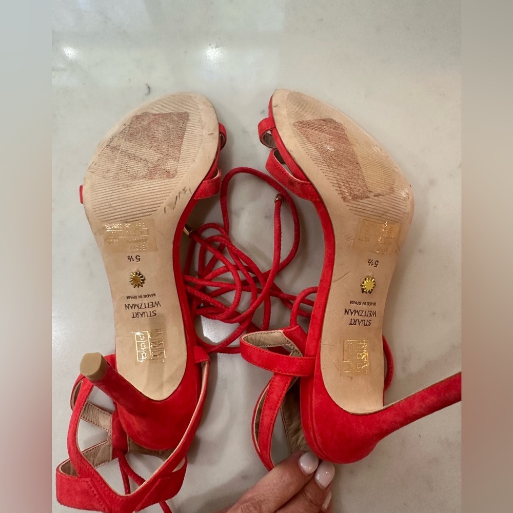 Stuart Weitzman Soiree 100 Red Lace-Up Strappy Heels 5.5 NWOB Designer Shoe - Picture 9 of 14